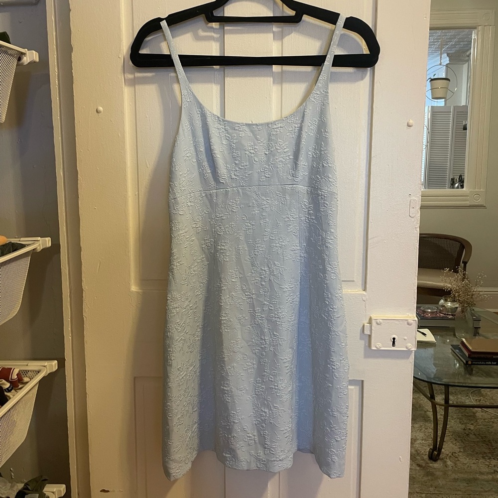 Baby blue floral embroidered mini dress